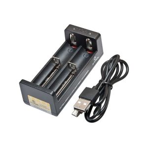 Xtar MC2 2-bay USB portable Li-ion battery charger with cable - Charges 18650, 18500, 14500, 16340, 26650